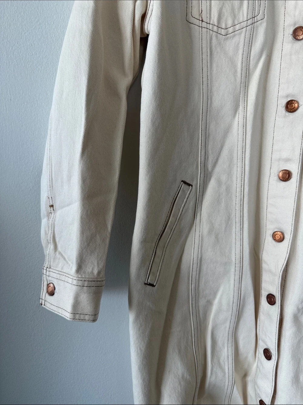 Cream Longline Button-Front Women's Jean Jacket Dress